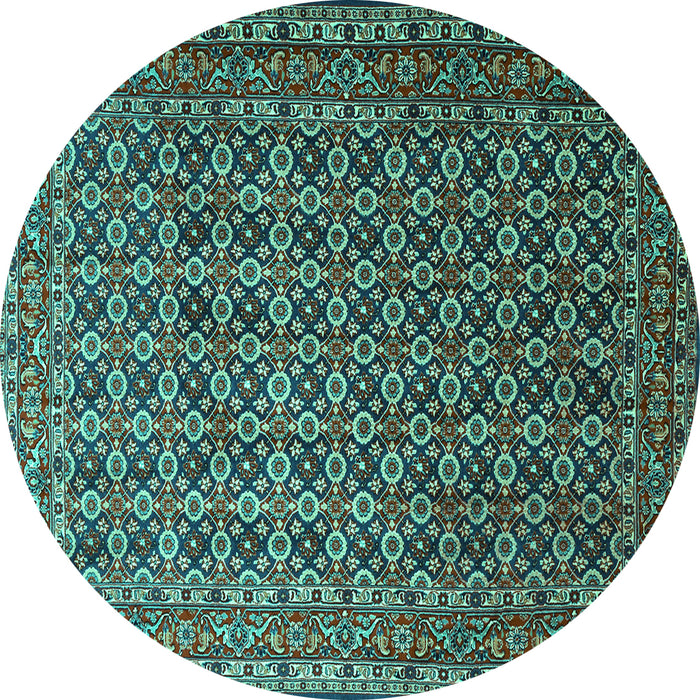 Round Machine Washable Persian Turquoise Traditional Area Rugs, wshtr1375turq
