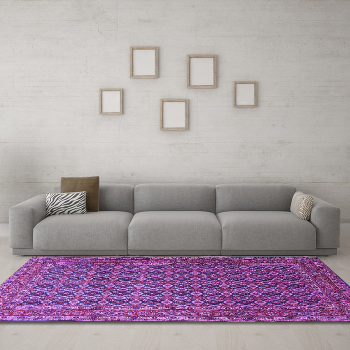 Machine Washable Persian Purple Traditional Area Rugs in a Living Room, wshtr1375pur