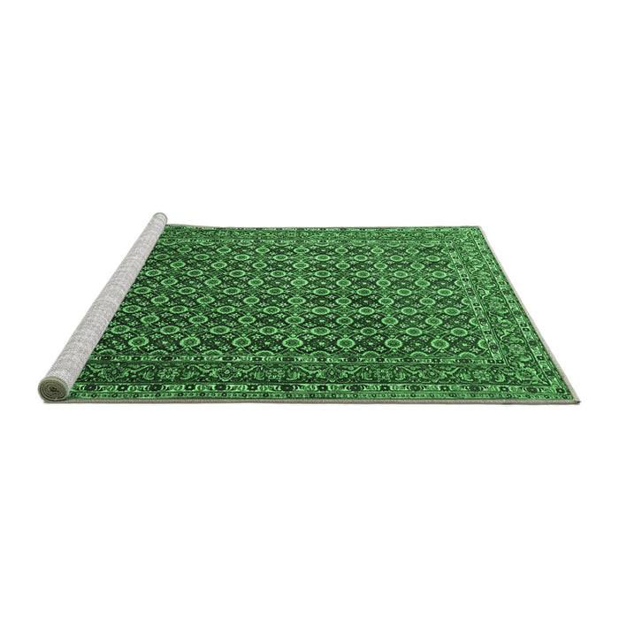 Sideview of Machine Washable Persian Emerald Green Traditional Area Rugs, wshtr1375emgrn