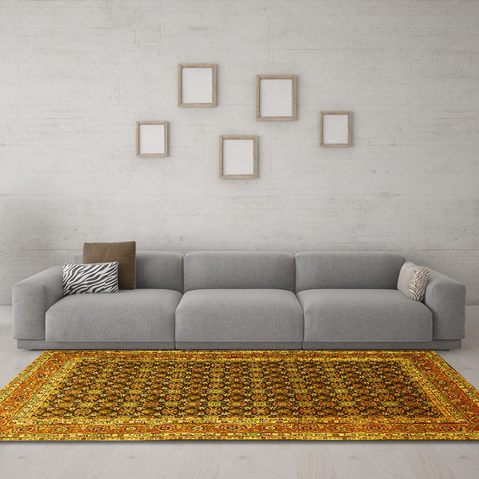 Machine Washable Persian Yellow Traditional Rug in a Living Room, wshtr1376yw