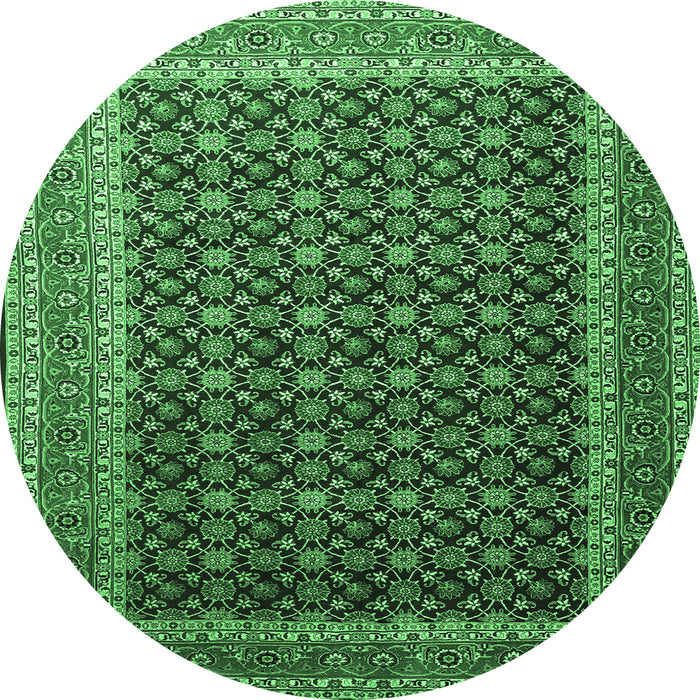 Round Persian Emerald Green Traditional Rug, tr1376emgrn