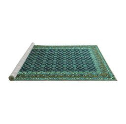 Sideview of Machine Washable Persian Turquoise Traditional Area Rugs, wshtr1376turq