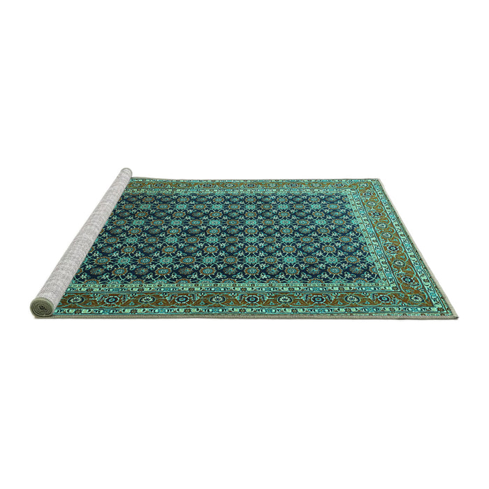 Sideview of Machine Washable Persian Turquoise Traditional Area Rugs, wshtr1376turq