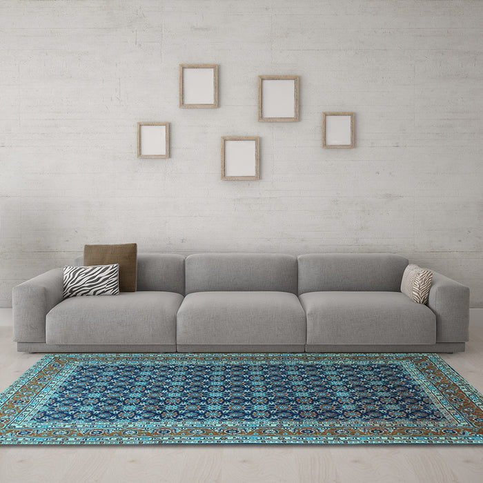 Machine Washable Persian Light Blue Traditional Rug in a Living Room, wshtr1376lblu
