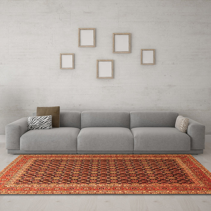 Machine Washable Persian Orange Traditional Area Rugs in a Living Room, wshtr1376org