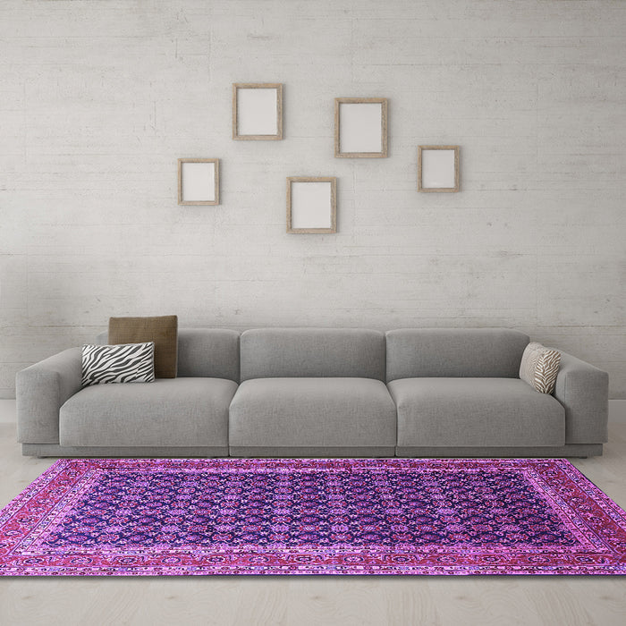 Machine Washable Persian Purple Traditional Area Rugs in a Living Room, wshtr1376pur