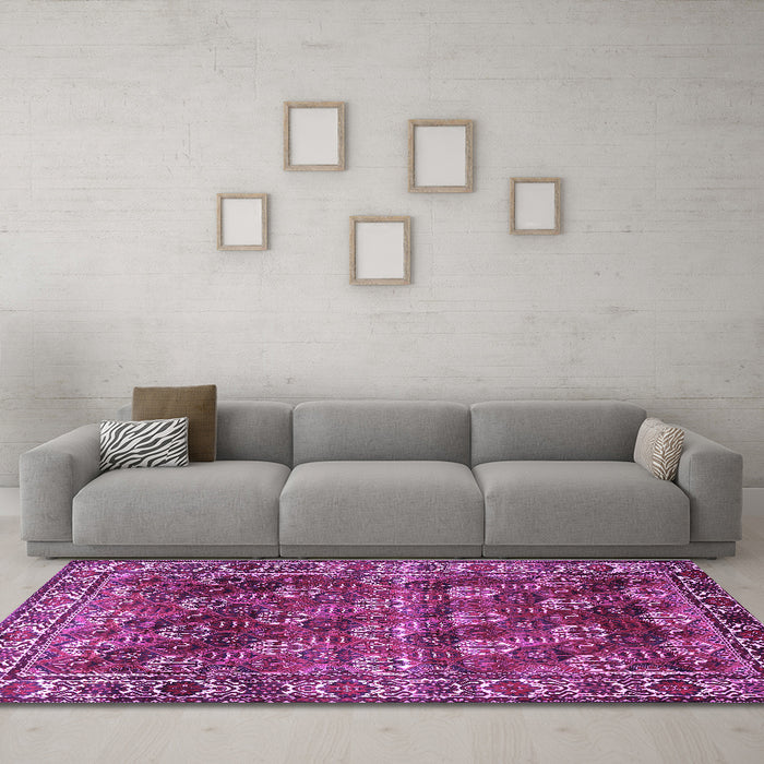 Machine Washable Persian Purple Traditional Area Rugs in a Living Room, wshtr1377pur
