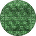 Round Machine Washable Persian Emerald Green Traditional Area Rugs, wshtr1377emgrn