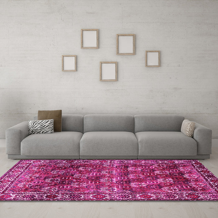 Machine Washable Persian Pink Traditional Rug in a Living Room, wshtr1377pnk