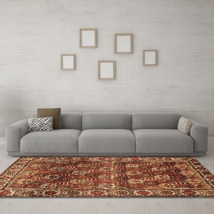 Machine Washable Persian Brown Traditional Rug in a Living Room,, wshtr1377brn