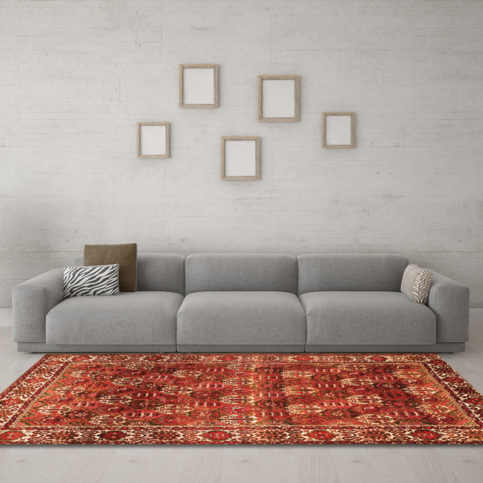 Machine Washable Persian Orange Traditional Area Rugs in a Living Room, wshtr1377org