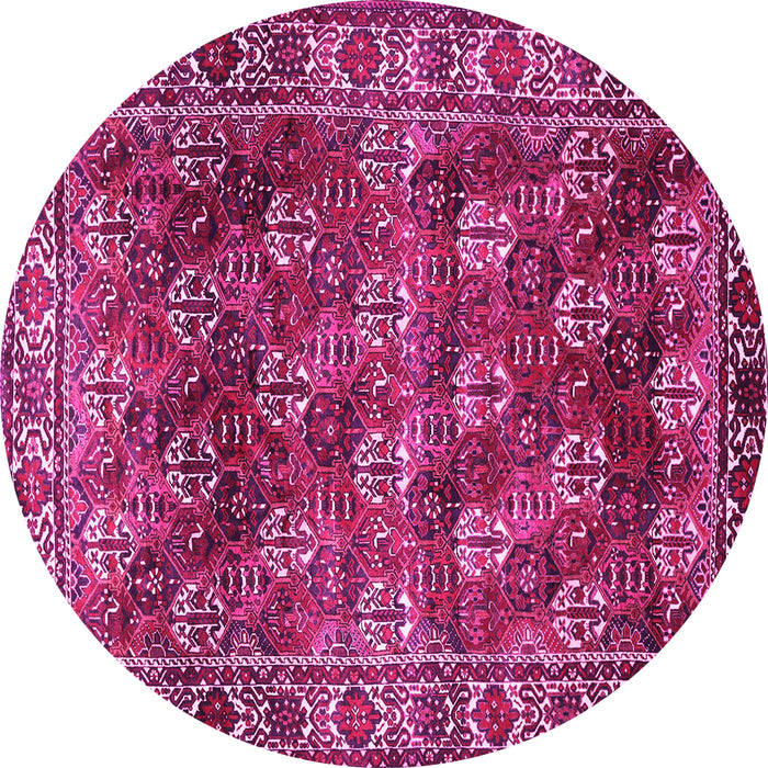 Round Machine Washable Persian Pink Traditional Rug, wshtr1377pnk