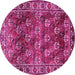 Round Machine Washable Persian Pink Traditional Rug, wshtr1377pnk