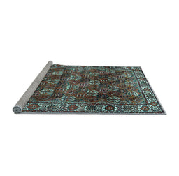 Sideview of Machine Washable Persian Light Blue Traditional Rug, wshtr1377lblu