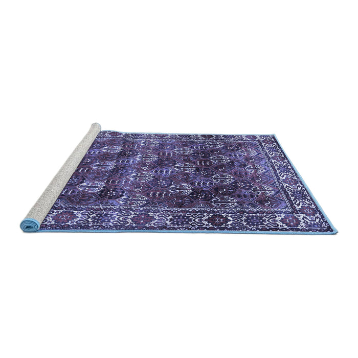 Sideview of Machine Washable Persian Blue Traditional Rug, wshtr1377blu