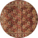 Round Persian Brown Traditional Rug, tr1377brn