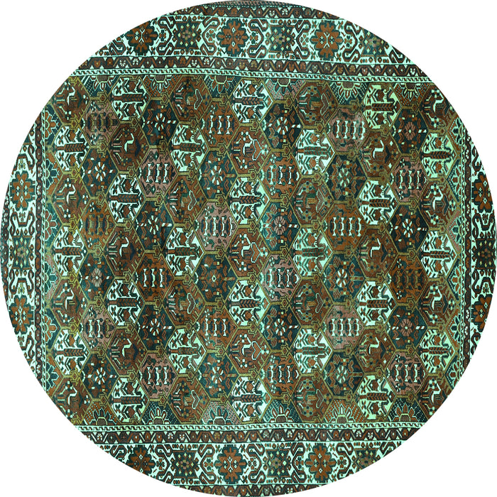 Round Persian Turquoise Traditional Rug, tr1377turq
