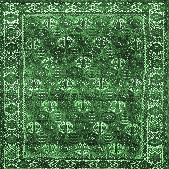 Square Persian Emerald Green Traditional Rug, tr1377emgrn