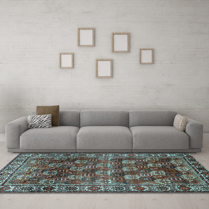 Machine Washable Persian Light Blue Traditional Rug in a Living Room, wshtr1377lblu
