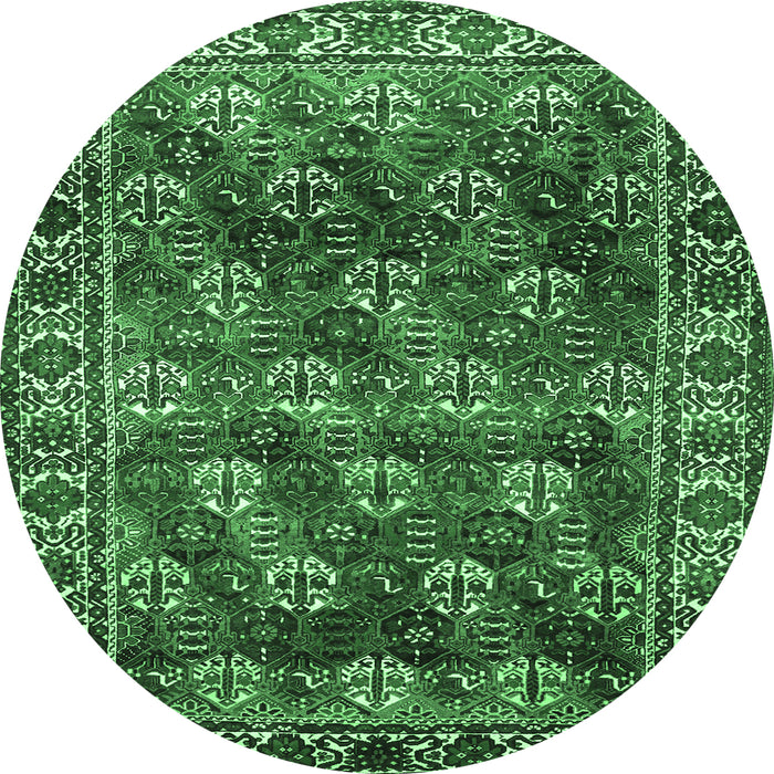 Round Persian Emerald Green Traditional Rug, tr1377emgrn