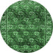 Round Persian Emerald Green Traditional Rug, tr1377emgrn
