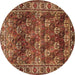 Round Machine Washable Persian Brown Traditional Rug, wshtr1377brn