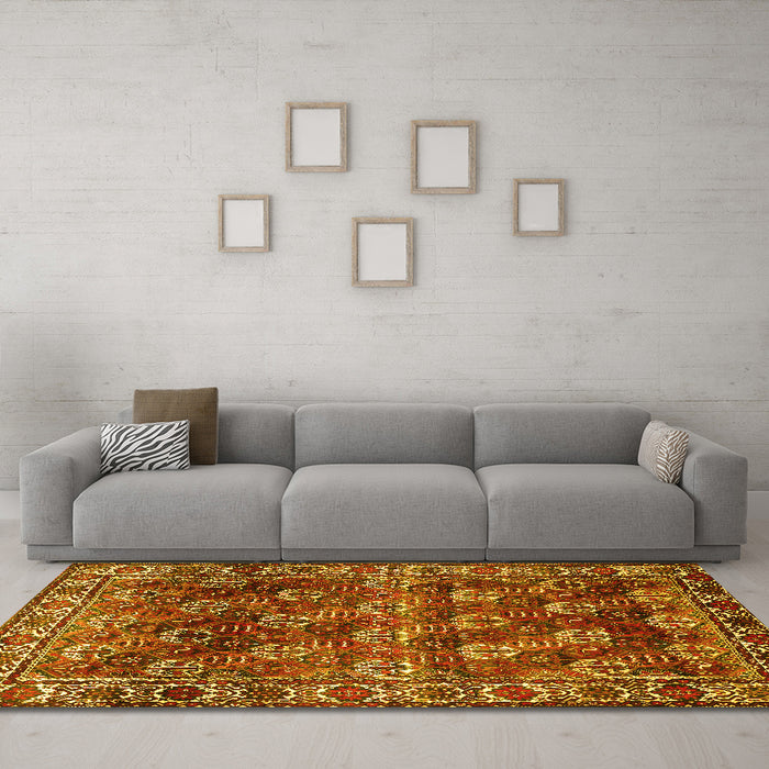 Machine Washable Persian Yellow Traditional Rug in a Living Room, wshtr1377yw