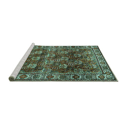 Sideview of Machine Washable Persian Turquoise Traditional Area Rugs, wshtr1377turq