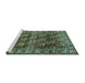 Sideview of Machine Washable Persian Turquoise Traditional Area Rugs, wshtr1377turq