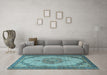 Machine Washable Medallion Light Blue Traditional Rug in a Living Room, wshtr1378lblu