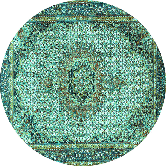 Round Medallion Turquoise Traditional Rug, tr1378turq