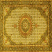 Square Machine Washable Medallion Yellow Traditional Rug, wshtr1378yw