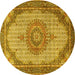 Round Machine Washable Medallion Yellow Traditional Rug, wshtr1378yw