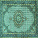 Square Medallion Turquoise Traditional Rug, tr1378turq