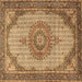 Square Machine Washable Medallion Brown Traditional Rug, wshtr1378brn