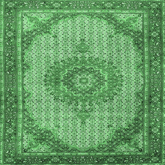 Square Machine Washable Medallion Emerald Green Traditional Area Rugs, wshtr1378emgrn