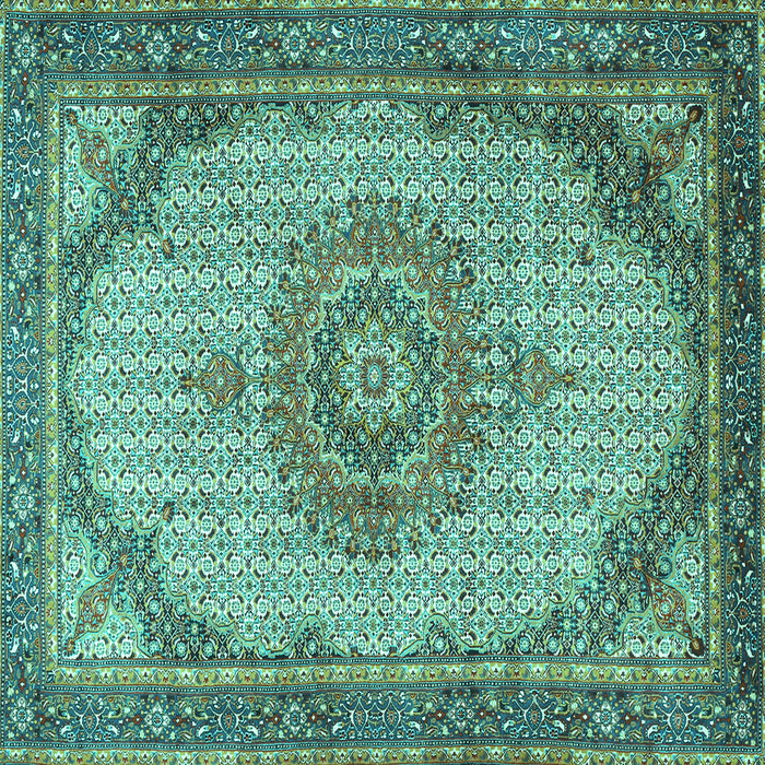 Square Machine Washable Medallion Turquoise Traditional Area Rugs, wshtr1378turq