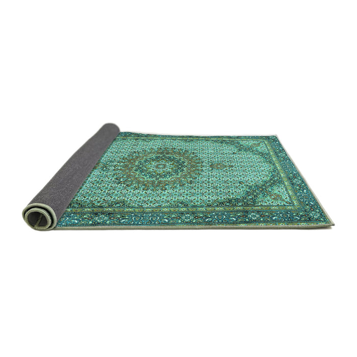 Sideview of Medallion Turquoise Traditional Rug, tr1378turq