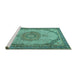 Sideview of Machine Washable Medallion Turquoise Traditional Area Rugs, wshtr1378turq