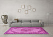 Machine Washable Medallion Pink Traditional Rug in a Living Room, wshtr1378pnk