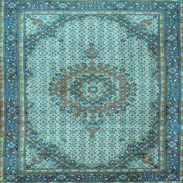 Square Machine Washable Medallion Light Blue Traditional Rug, wshtr1378lblu