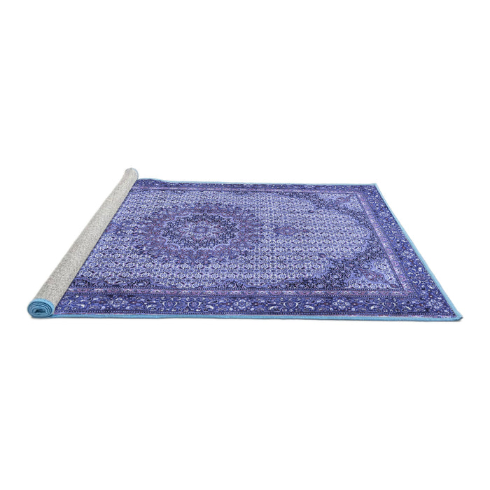 Sideview of Machine Washable Medallion Blue Traditional Rug, wshtr1378blu
