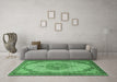 Machine Washable Medallion Emerald Green Traditional Area Rugs in a Living Room,, wshtr1378emgrn