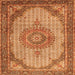 Round Machine Washable Medallion Orange Traditional Area Rugs, wshtr1378org