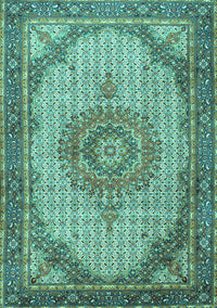 Medallion Turquoise Traditional Rug, tr1378turq