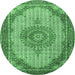 Round Medallion Emerald Green Traditional Rug, tr1378emgrn