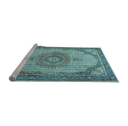 Sideview of Machine Washable Medallion Light Blue Traditional Rug, wshtr1378lblu