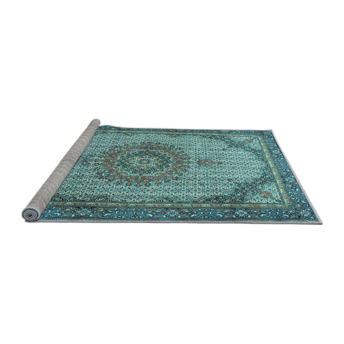 Sideview of Machine Washable Medallion Light Blue Traditional Rug, wshtr1378lblu