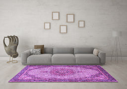 Machine Washable Medallion Purple Traditional Area Rugs in a Living Room, wshtr1378pur