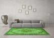 Machine Washable Medallion Green Traditional Area Rugs in a Living Room,, wshtr1378grn